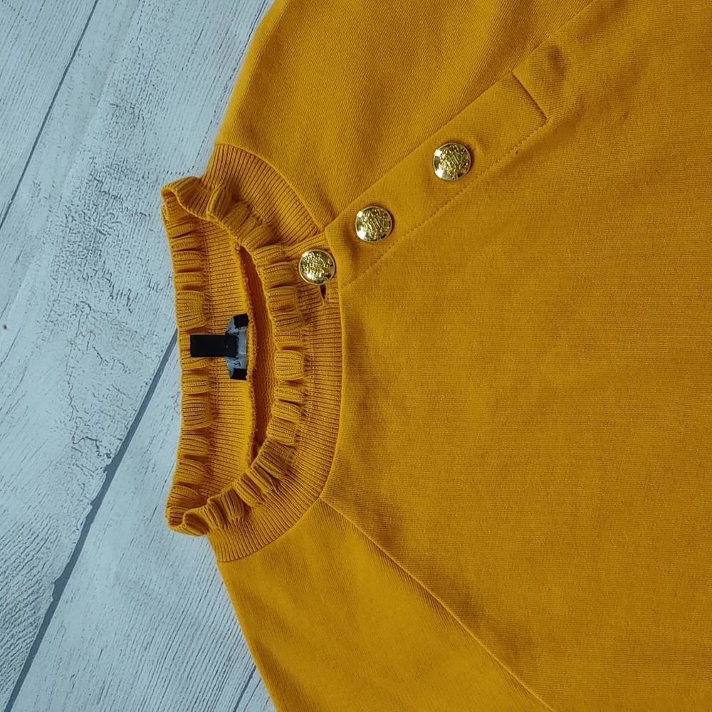 TALBOTS RUFFLE TROM RAGLAM SWEATSHIRT MUSTARD GOLD - Picture 4 of 8